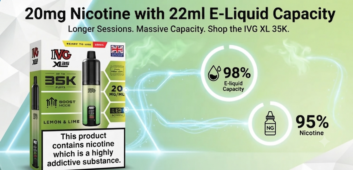 20mg Nicotine with 22ml E-Liquid Capacity