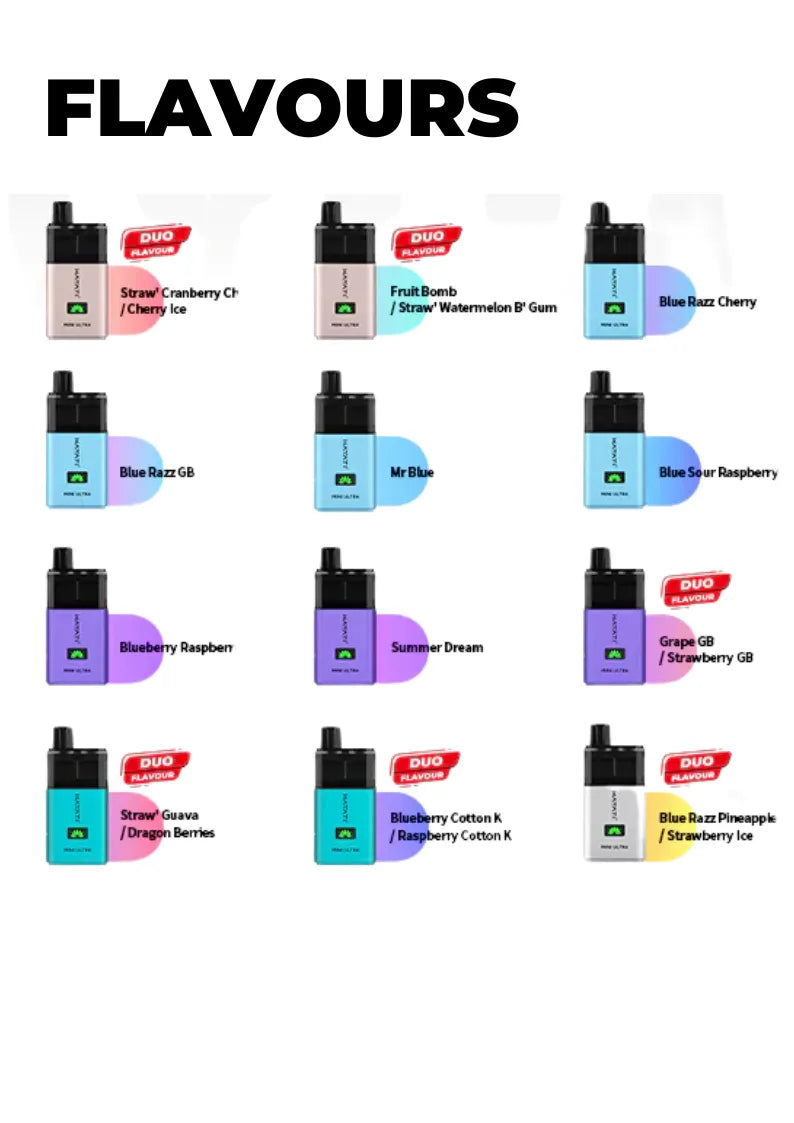 Available Hayati Mini Ultra 1500 Prefilled Pod Kit Flavours