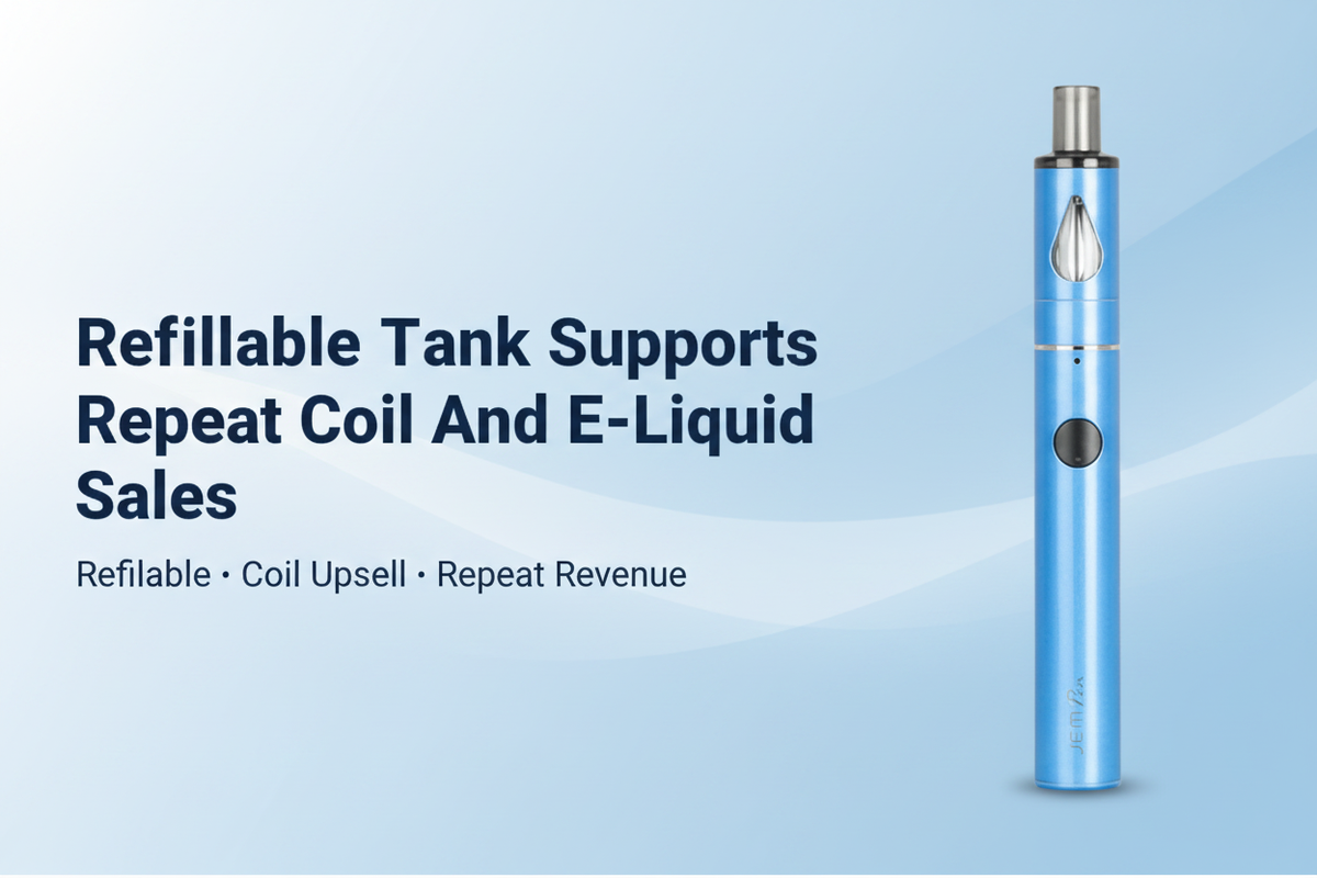 Refillable Tank Supports Repeat Coil And E-Liquid Sales